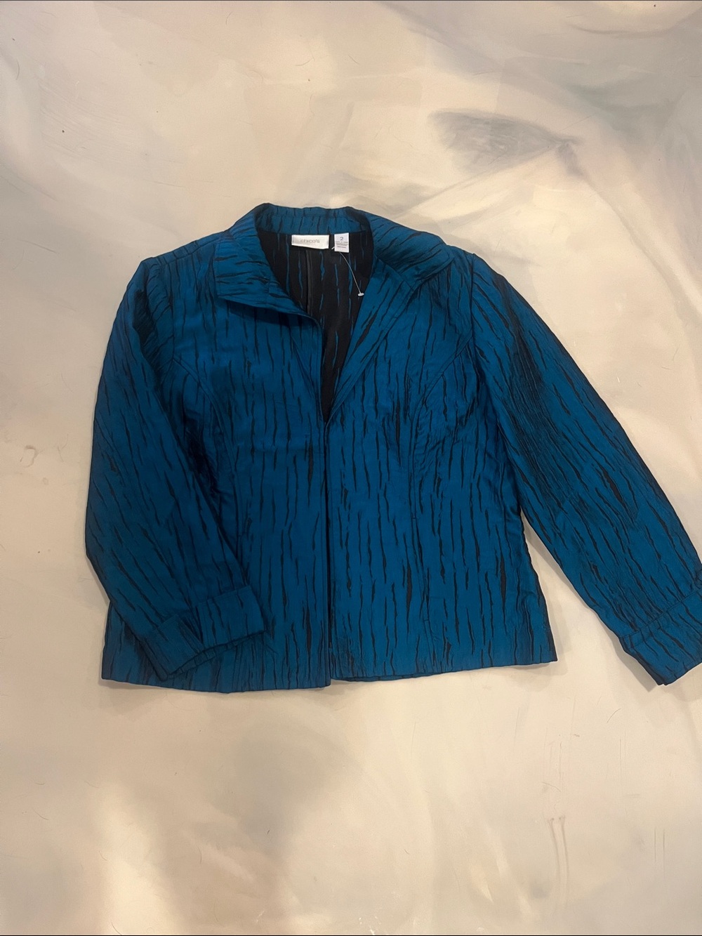Chico's Teal Blue Textured Long-Sleeve Jacket